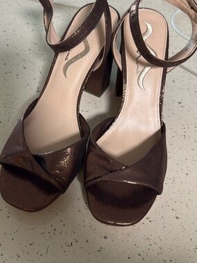 Nina Metallic Brown Block Heel Sandals